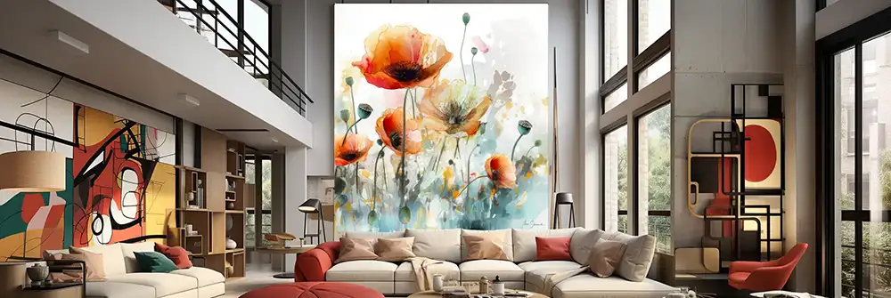 Wohnumgebung mit einem Wandbilder mit Blumen