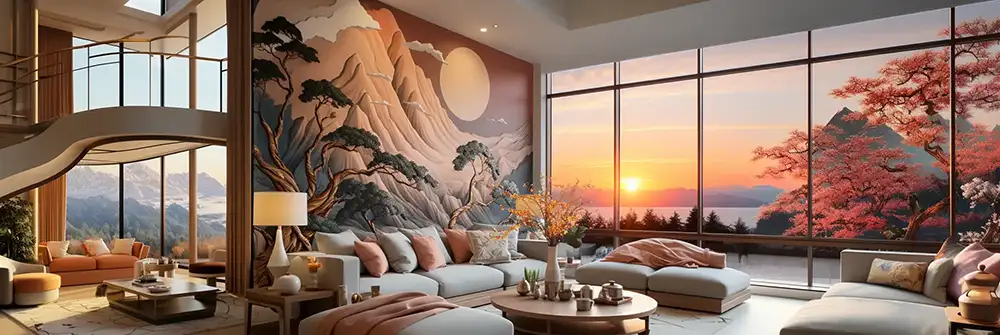 Wohnumgebung mit einem Wandbilder mit beeindruckender Landschaft