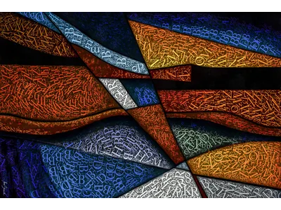 Wandbild und Fototapete mit einem abstrakten Motiv mit dem Titel Arrangement mit Buchstaben in der Max Steinwald Art Galerie