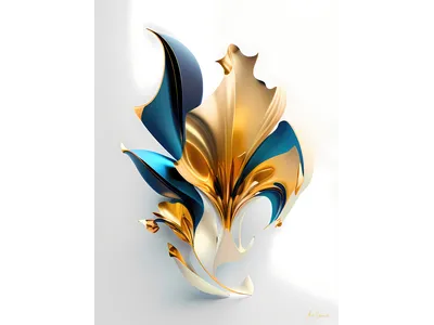 Wandbild und Fototapete mit einem abstrakten Motiv mit dem Titel Lilie Gold Blau in der Max Steinwald Art Galerie