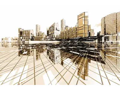 Wandbild und Fototapete mit einem Architekturmotiv mit dem Titel Architektur Konzept futuristische Stadt Poster-City in der Max Steinwald Art Galerie