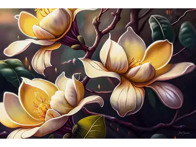 Wandbild und Fototapete mit einem schönen Blumenmotiv mit dem Titel Magnolien - Blütenpracht im Frühling in der Max Steinwald Art Galerie