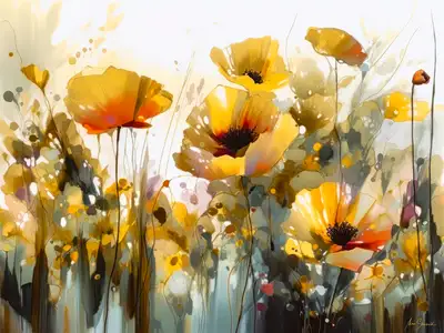 Wandbild und Fototapete mit einem schönen Blumenmotiv mit dem Titel Zwischen den Mohnblüten in der Max Steinwald Art Galerie