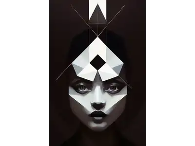 Wandbild und Fototapete mit einem dekorativen Motiv mit dem Titel Porträt einer jungen Frau Moderne geometrische Kunst in der Max Steinwald Art Galerie
