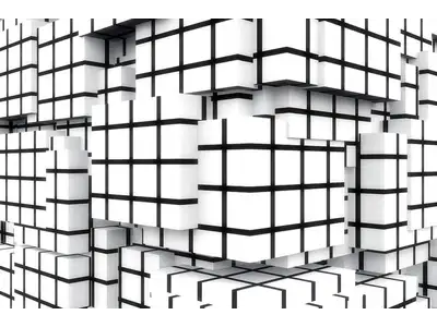 Wandbild und Fototapete mit einem dekorativen Motiv mit dem Titel Q-Cubes 3D - Quadratur der Wand in der Max Steinwald Art Galerie