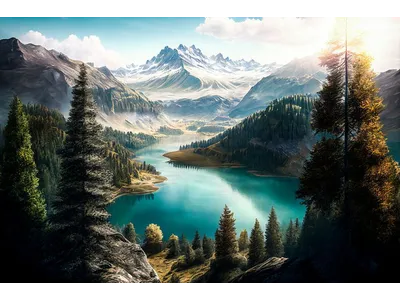 Wandbild und Fototapete mit einem Landschaftsmotiv mit dem Titel Bergsee in der Max Steinwald Art Galerie