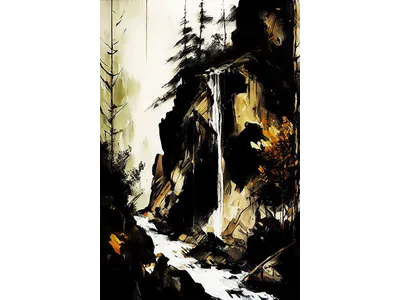 Wandbild und Fototapete mit einem Landschaftsmotiv mit dem Titel Wasserfall Aquarell in der Max Steinwald Art Galerie