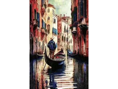 Wandbild und Fototapete mit einem urbanen Motiv mit Gondoliere mit dem Titel Venedig in der Max Steinwald Art Galerie