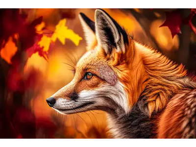 Tier Motiv für Wandbild Fototapete mit dem Titel Fuchs im Herbst